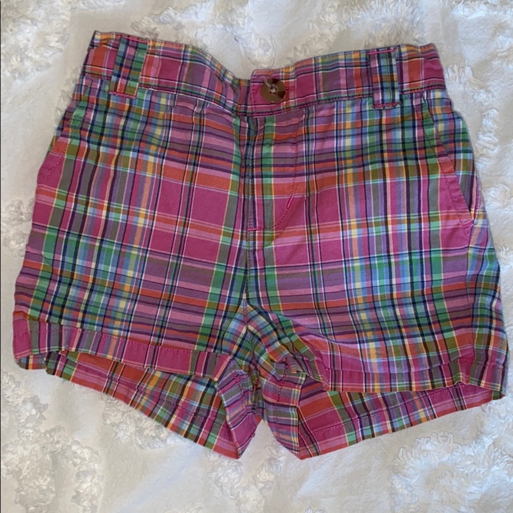 Chaps, plaid shorts